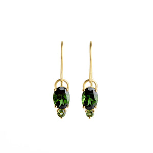 Green Tourmaline and  Sapphire Dangle Earrings