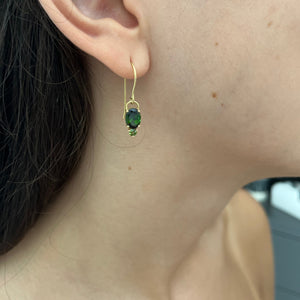 Green Tourmaline and  Sapphire Dangle Earrings